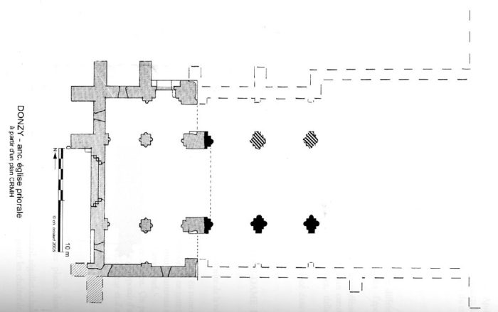 Plan des vestiges de l'abbaye de Donzy-le-Pré